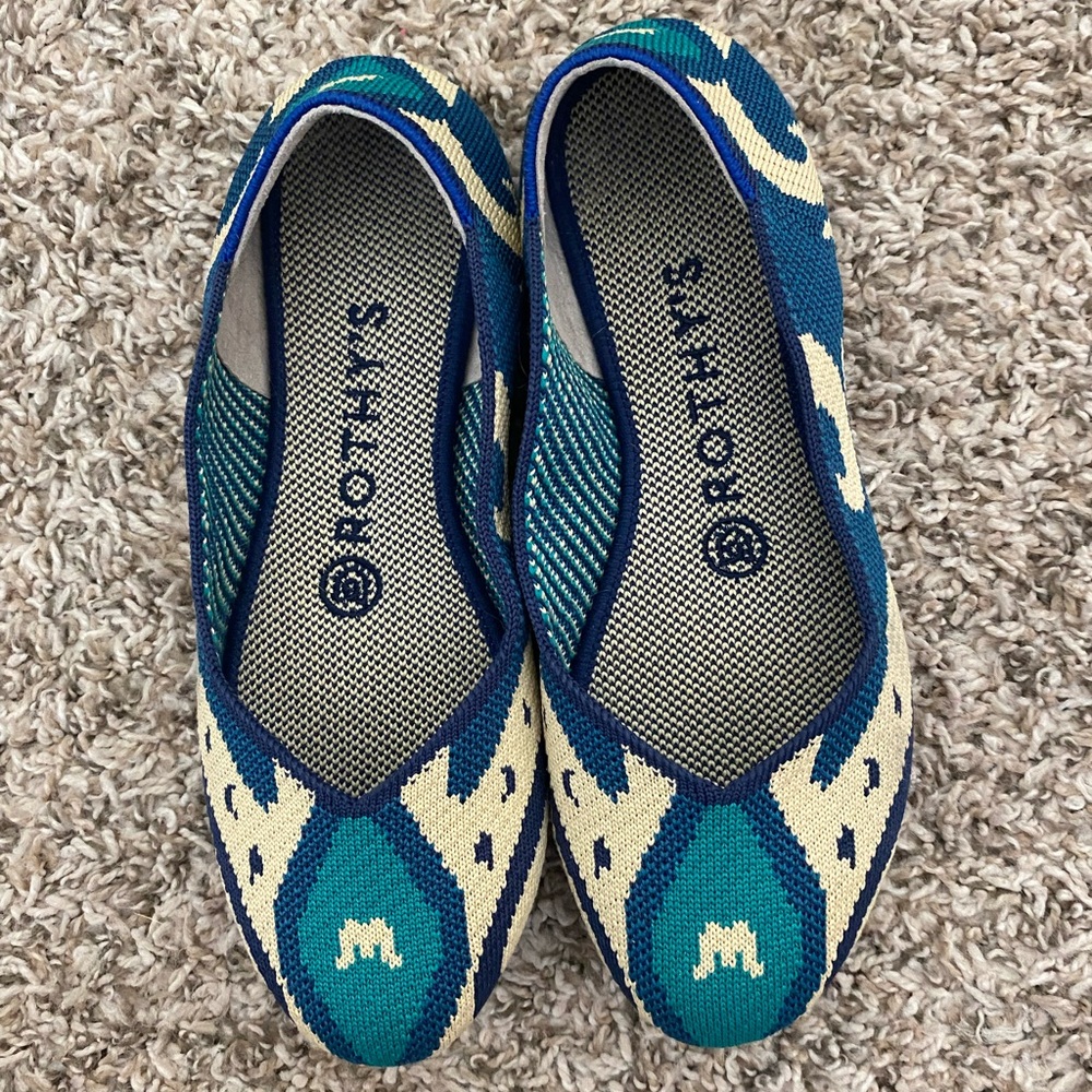 Rothy's Teal and Cream Patterned Flats 6